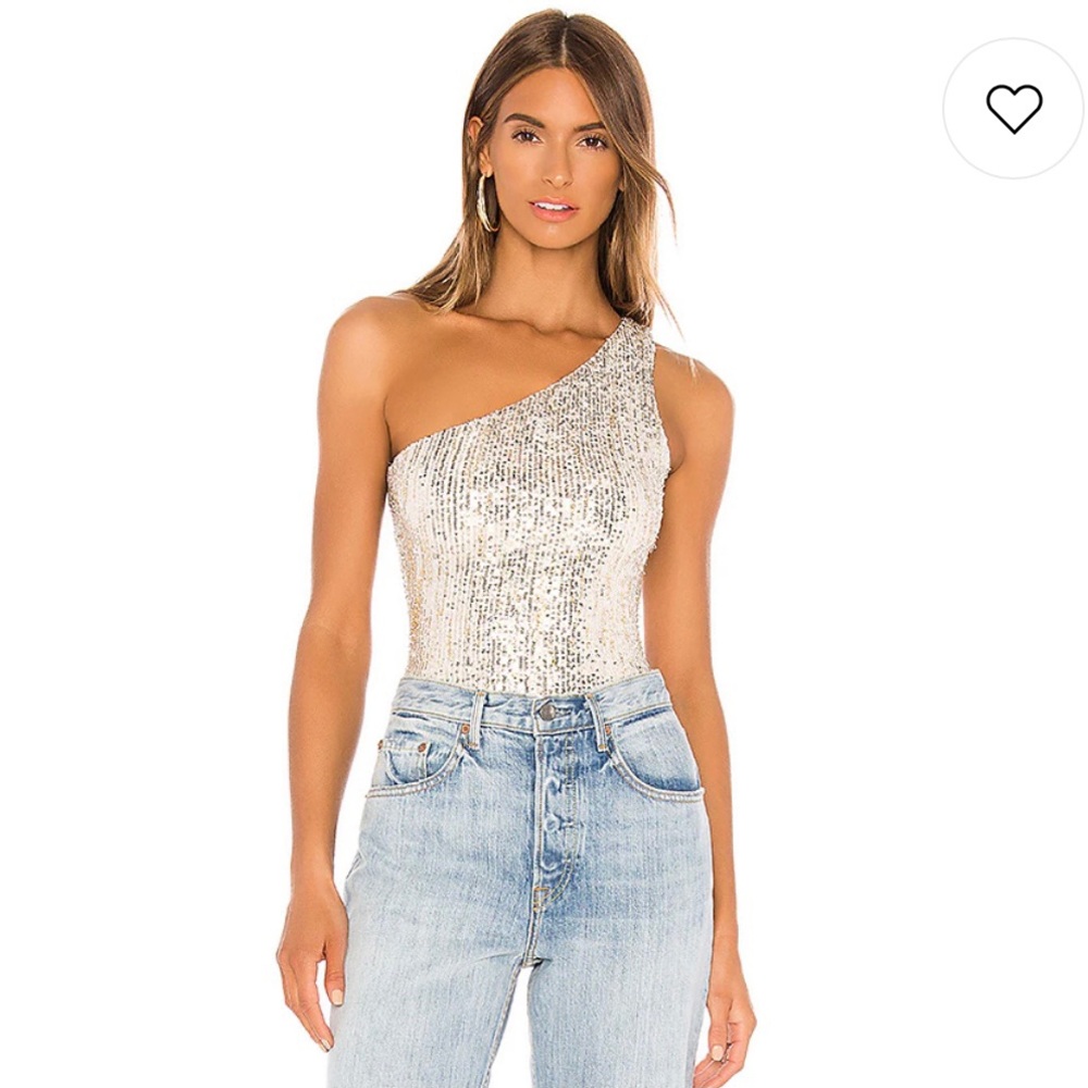 Remi One Shoulder Bodysuit in White Multi